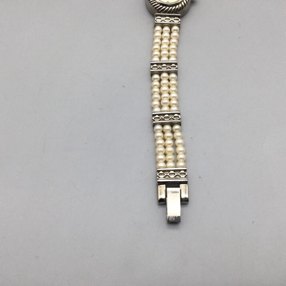 Avon Womens Watch 18mm Cream Oval Dial Faux Pearl Bracelet New Battery